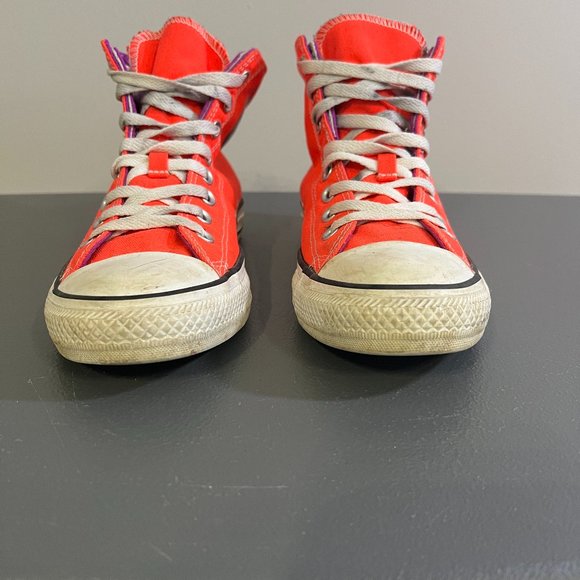 CONVERSE Neon Pink Purple Double‎ Tongue High Top Sneakers (9) - Picture 2 of 10